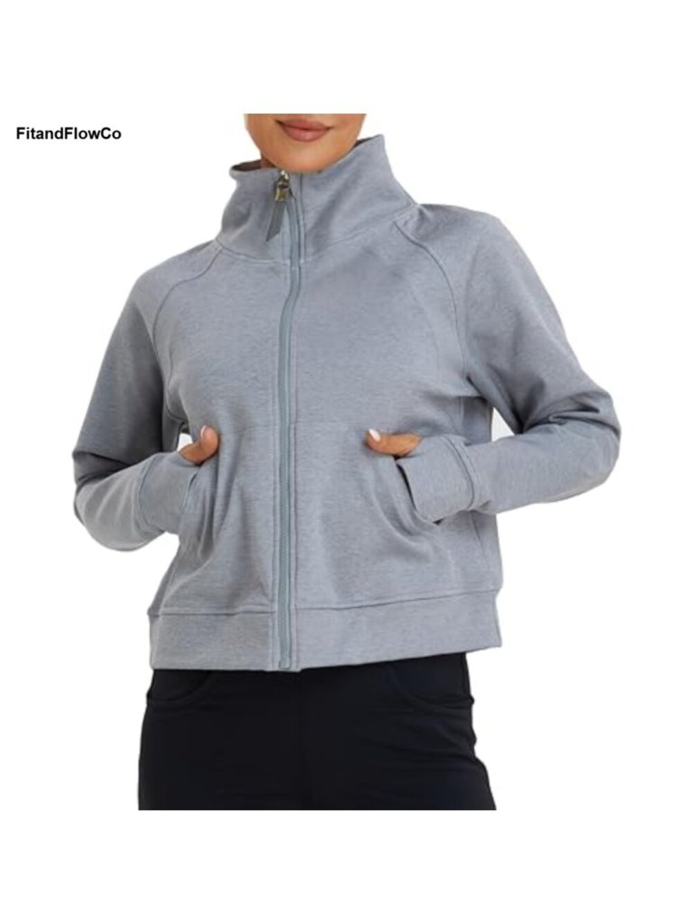 Women's Cropped Fleece Lined Full Zip Hoodie Sweatshirt Thumb Holes